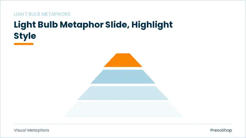 Editable PowerPoint light bulb metaphor slide template with an accented takeaway, built from recolourable native shapes for visual metaphors decks