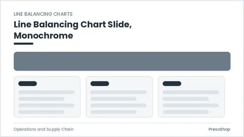 Editable PowerPoint line balancing chart slide template in a monochrome treatment, built from recolourable native shapes for operations and supply chain decks