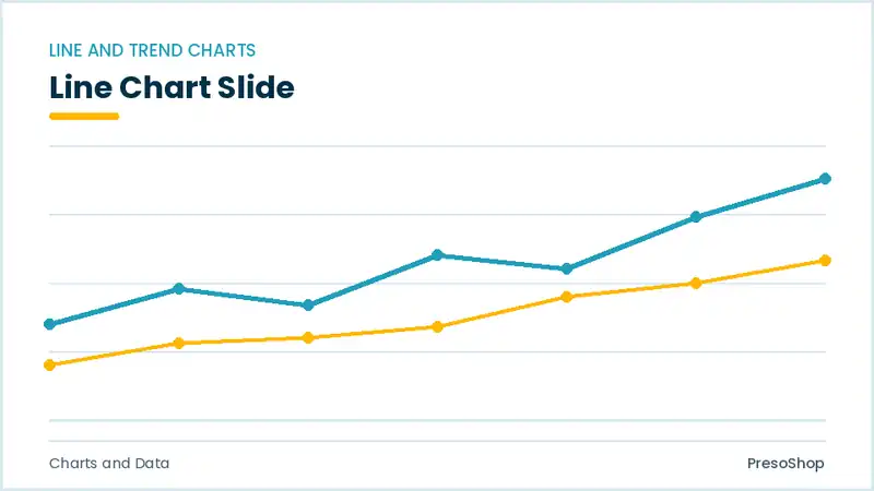 Editable PowerPoint line chart slide template, built from recolourable native shapes for charts and data decks