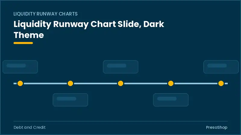 Editable PowerPoint liquidity runway chart slide template in a dark theme, built from recolourable native shapes for debt and credit decks