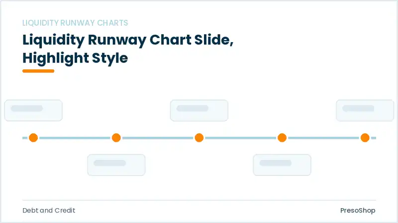 Editable PowerPoint liquidity runway chart slide template with an accented takeaway, built from recolourable native shapes for debt and credit decks