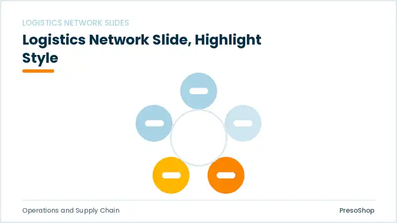 Editable PowerPoint logistics network slide template with an accented takeaway, built from recolourable native shapes for operations and supply chain decks