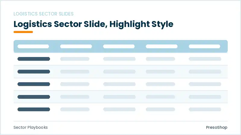 Editable PowerPoint logistics sector slide template with an accented takeaway, built from recolourable native shapes for sector playbooks decks