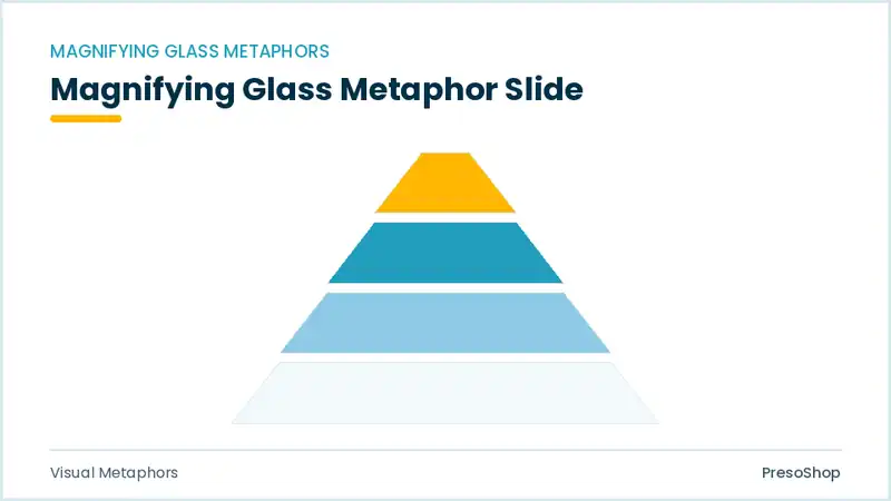 Editable PowerPoint magnifying glass metaphor slide template, built from recolourable native shapes for visual metaphors decks