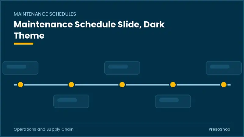 Editable PowerPoint maintenance schedule slide template in a dark theme, built from recolourable native shapes for operations and supply chain decks