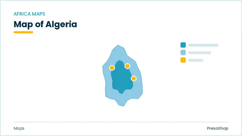 Editable PowerPoint outline map of Algeria in Africa, drawn as recolourable vector shapes for market and territory slides