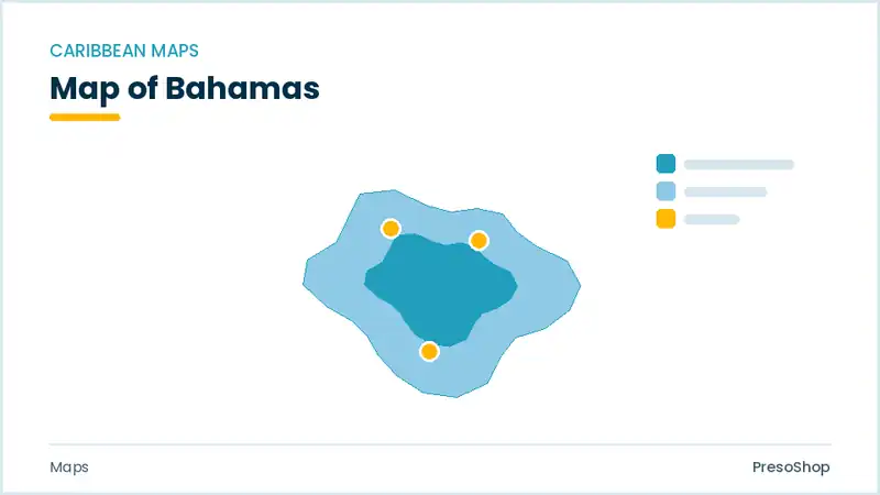 Editable PowerPoint outline map of Bahamas in Caribbean, drawn as recolourable vector shapes for market and territory slides