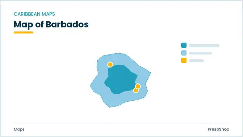Editable PowerPoint outline map of Barbados in Caribbean, drawn as recolourable vector shapes for market and territory slides