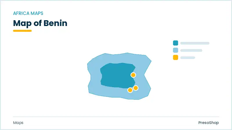 Editable PowerPoint outline map of Benin in Africa, drawn as recolourable vector shapes for market and territory slides