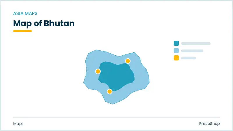 Editable PowerPoint outline map of Bhutan in Asia, drawn as recolourable vector shapes for market and territory slides