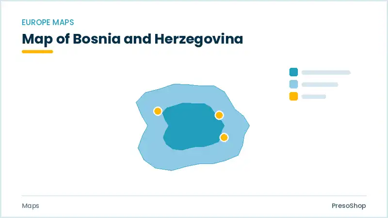 Editable PowerPoint outline map of Bosnia and Herzegovina in Europe, drawn as recolourable vector shapes for market and territory slides