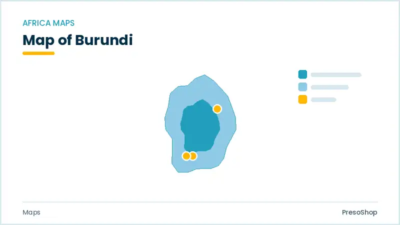 Editable PowerPoint outline map of Burundi in Africa, drawn as recolourable vector shapes for market and territory slides