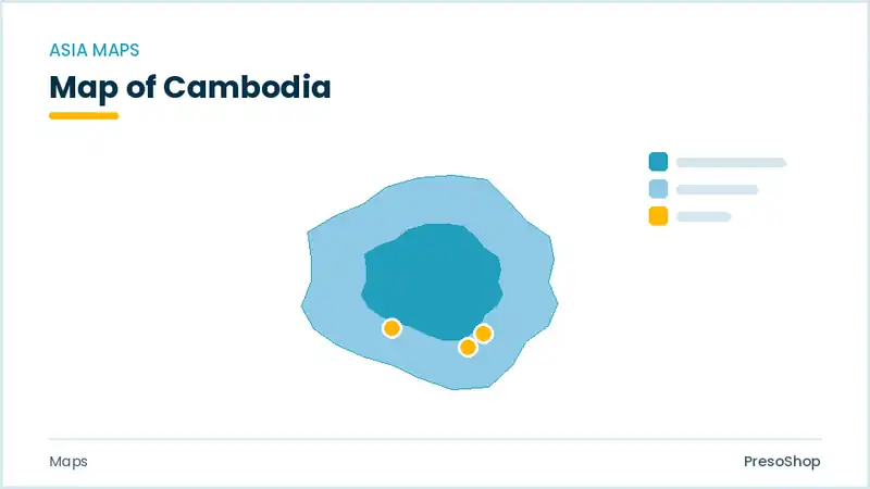Editable PowerPoint outline map of Cambodia in Asia, drawn as recolourable vector shapes for market and territory slides