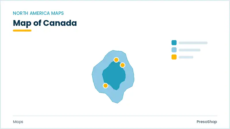 Editable PowerPoint outline map of Canada in North America, drawn as recolourable vector shapes for market and territory slides