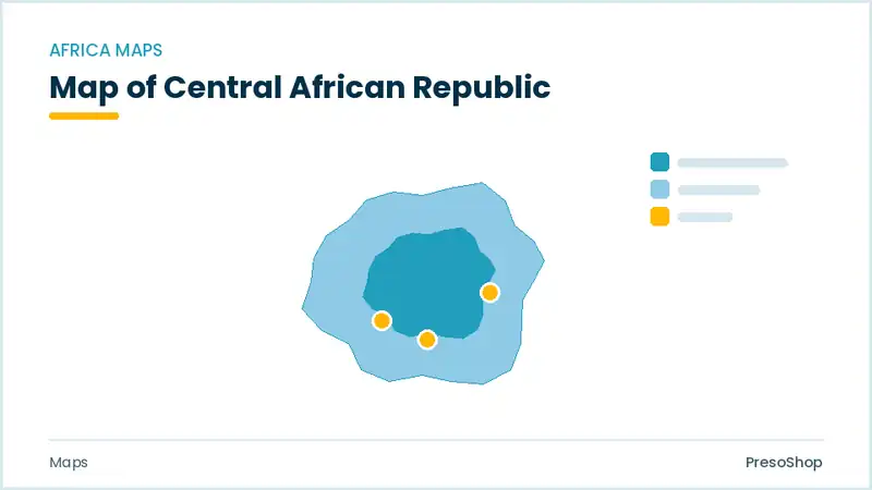 Editable PowerPoint outline map of Central African Republic in Africa, drawn as recolourable vector shapes for market and territory slides