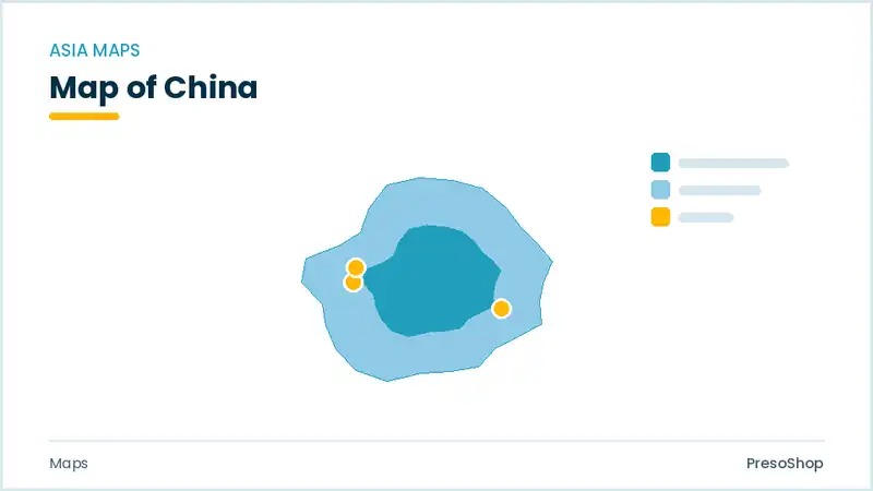 Editable PowerPoint outline map of China in Asia, drawn as recolourable vector shapes for market and territory slides