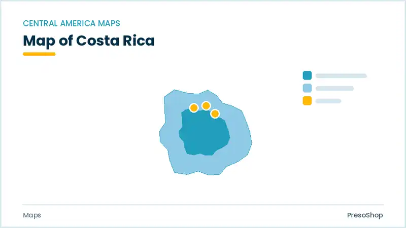 Editable PowerPoint outline map of Costa Rica in Central America, drawn as recolourable vector shapes for market and territory slides