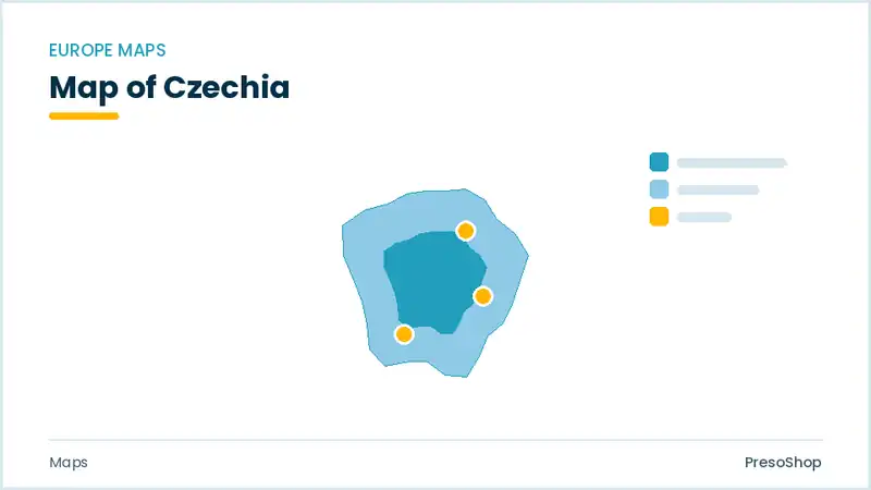 Editable PowerPoint outline map of Czechia in Europe, drawn as recolourable vector shapes for market and territory slides