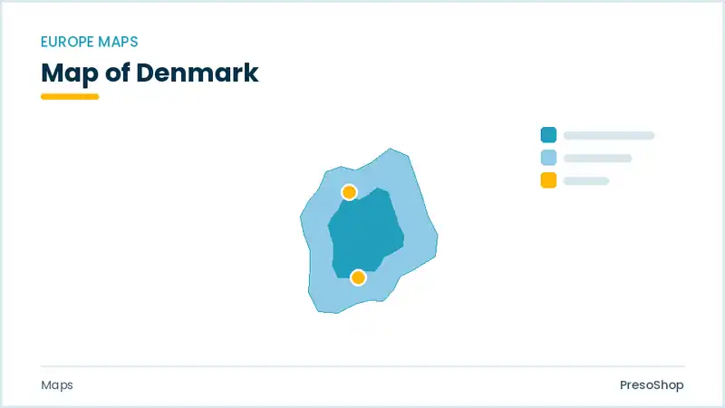 Editable PowerPoint outline map of Denmark in Europe, drawn as recolourable vector shapes for market and territory slides