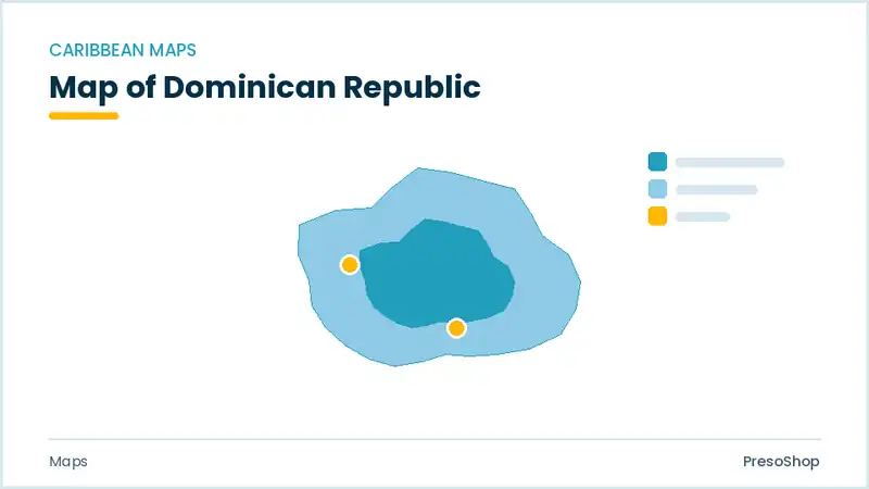 Editable PowerPoint outline map of Dominican Republic in Caribbean, drawn as recolourable vector shapes for market and territory slides
