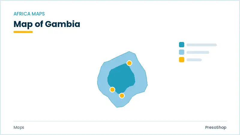 Editable PowerPoint outline map of Gambia in Africa, drawn as recolourable vector shapes for market and territory slides