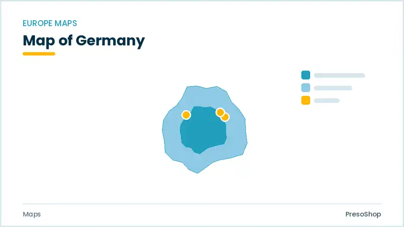 Editable PowerPoint outline map of Germany in Europe, drawn as recolourable vector shapes for market and territory slides