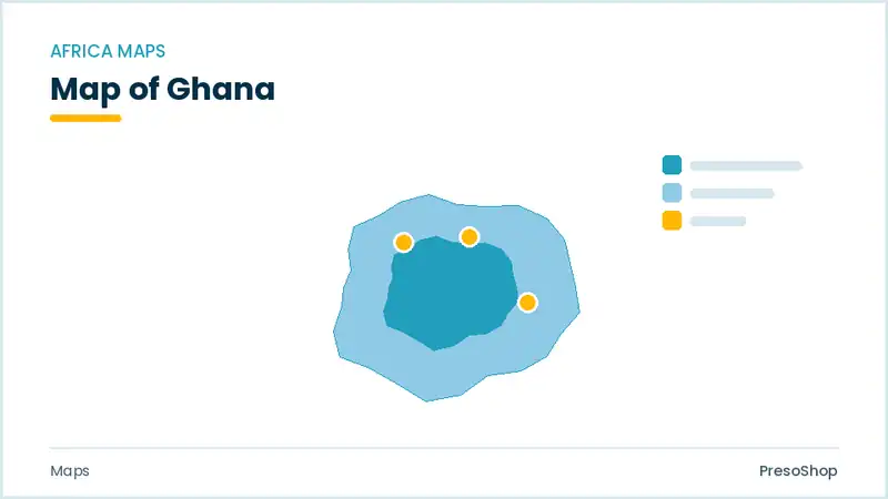Editable PowerPoint outline map of Ghana in Africa, drawn as recolourable vector shapes for market and territory slides