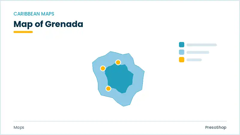 Editable PowerPoint outline map of Grenada in Caribbean, drawn as recolourable vector shapes for market and territory slides