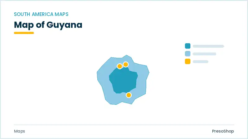 Editable PowerPoint outline map of Guyana in South America, drawn as recolourable vector shapes for market and territory slides