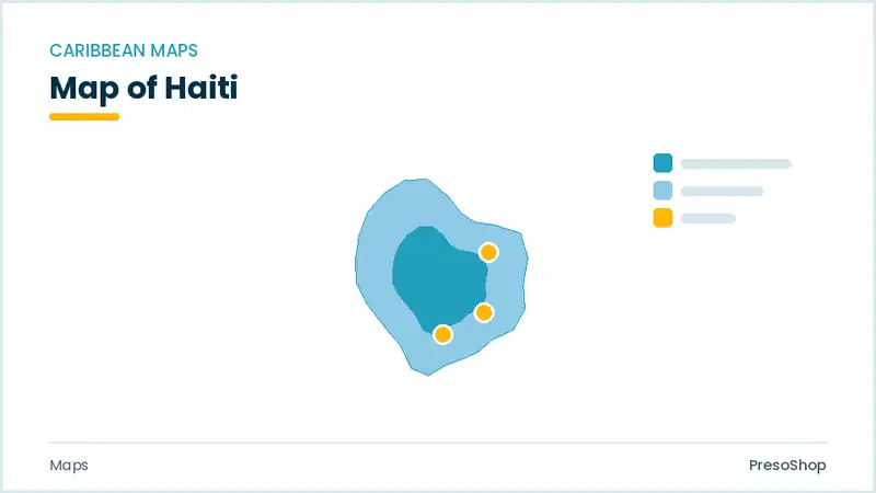 Editable PowerPoint outline map of Haiti in Caribbean, drawn as recolourable vector shapes for market and territory slides