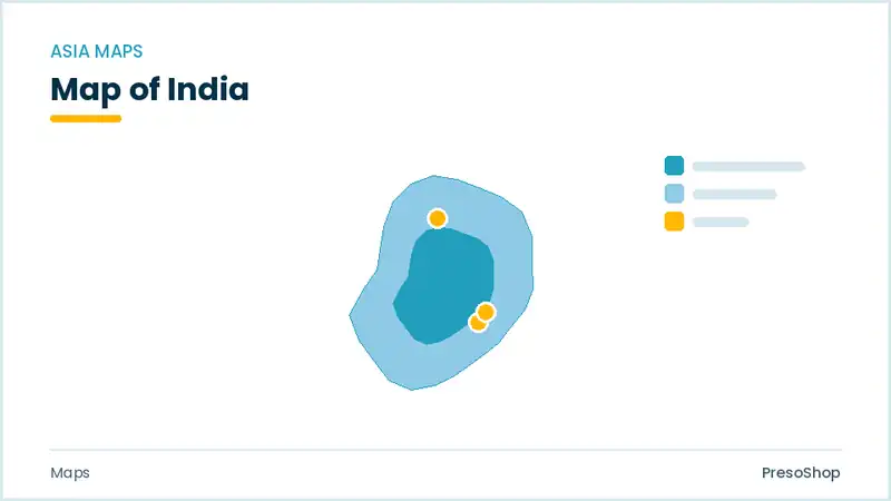Editable PowerPoint outline map of India in Asia, drawn as recolourable vector shapes for market and territory slides