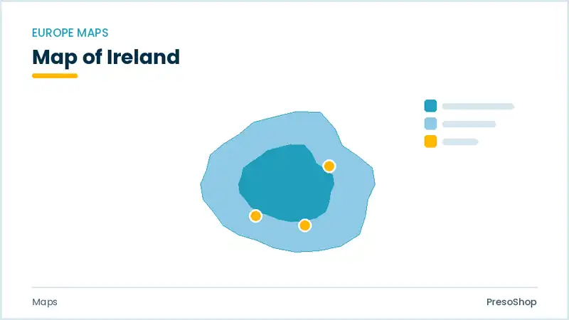 Editable PowerPoint outline map of Ireland in Europe, drawn as recolourable vector shapes for market and territory slides
