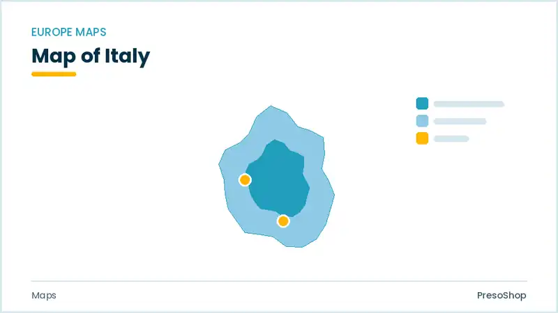 Editable PowerPoint outline map of Italy in Europe, drawn as recolourable vector shapes for market and territory slides