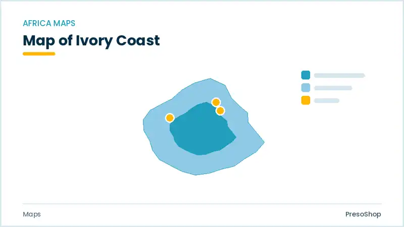 Editable PowerPoint outline map of Ivory Coast in Africa, drawn as recolourable vector shapes for market and territory slides
