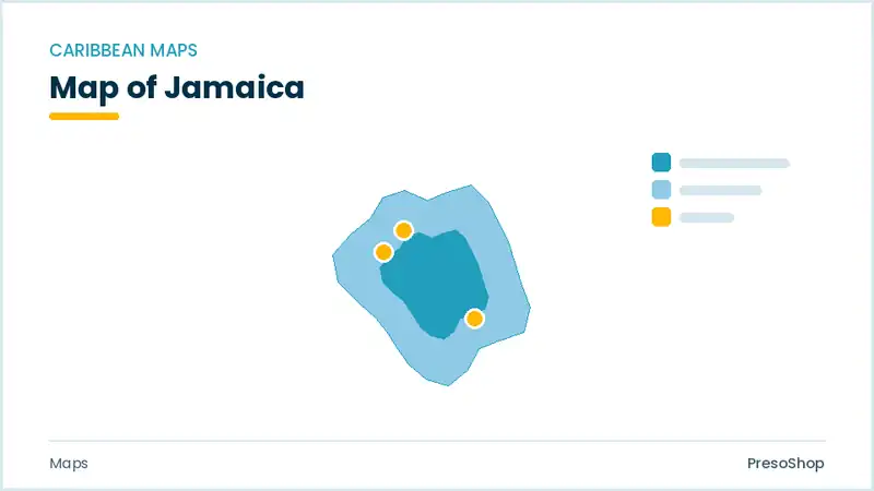 Editable PowerPoint outline map of Jamaica in Caribbean, drawn as recolourable vector shapes for market and territory slides