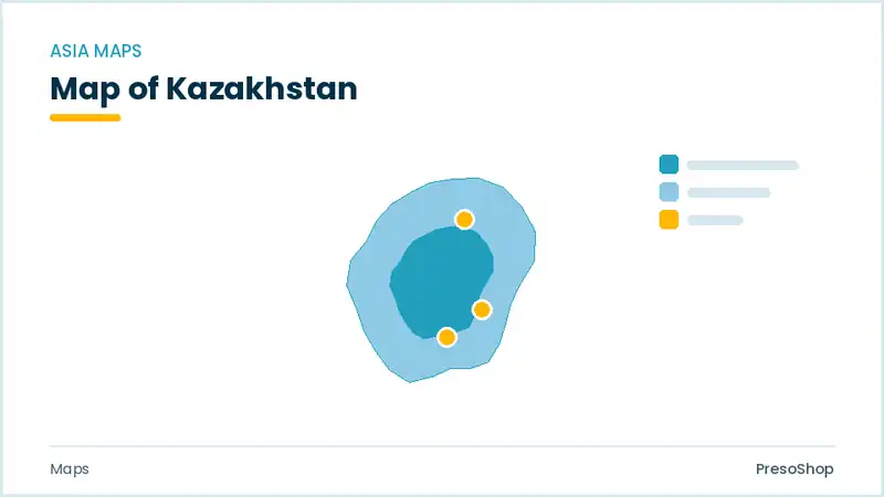 Editable PowerPoint outline map of Kazakhstan in Asia, drawn as recolourable vector shapes for market and territory slides