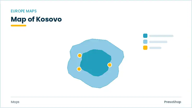 Editable PowerPoint outline map of Kosovo in Europe, drawn as recolourable vector shapes for market and territory slides