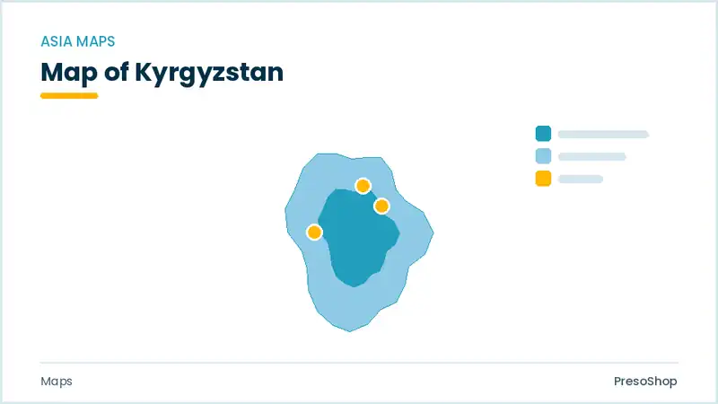 Editable PowerPoint outline map of Kyrgyzstan in Asia, drawn as recolourable vector shapes for market and territory slides