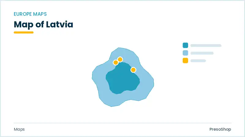 Editable PowerPoint outline map of Latvia in Europe, drawn as recolourable vector shapes for market and territory slides