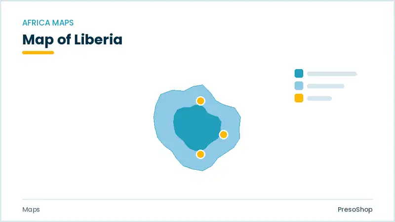 Editable PowerPoint outline map of Liberia in Africa, drawn as recolourable vector shapes for market and territory slides