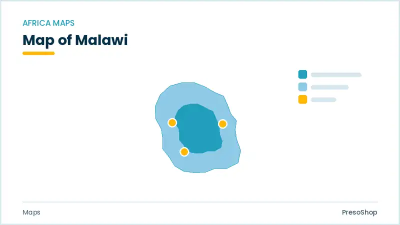Editable PowerPoint outline map of Malawi in Africa, drawn as recolourable vector shapes for market and territory slides