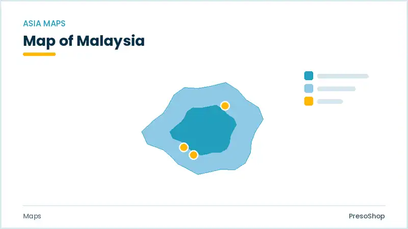 Editable PowerPoint outline map of Malaysia in Asia, drawn as recolourable vector shapes for market and territory slides