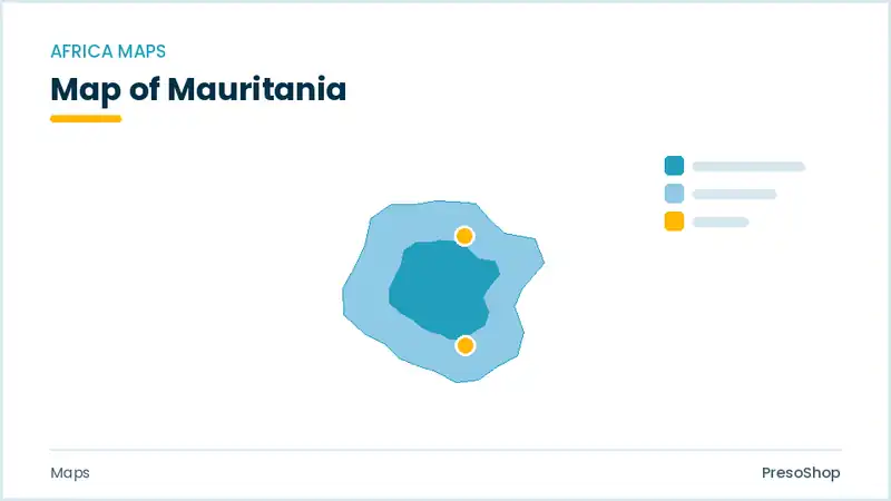 Editable PowerPoint outline map of Mauritania in Africa, drawn as recolourable vector shapes for market and territory slides