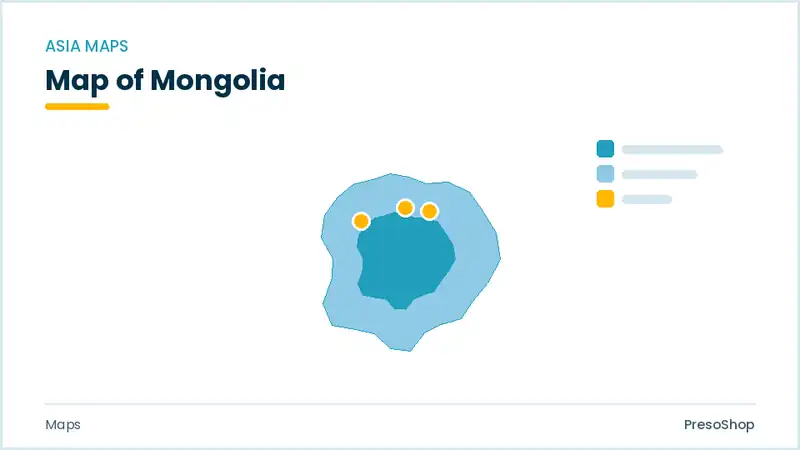 Editable PowerPoint outline map of Mongolia in Asia, drawn as recolourable vector shapes for market and territory slides