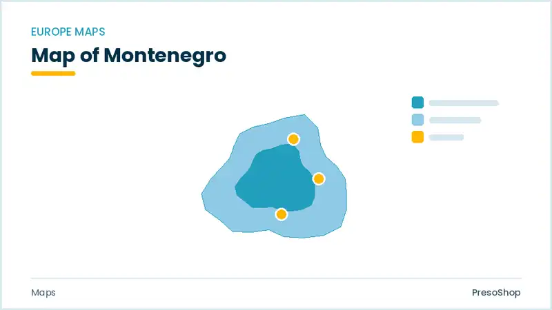 Editable PowerPoint outline map of Montenegro in Europe, drawn as recolourable vector shapes for market and territory slides