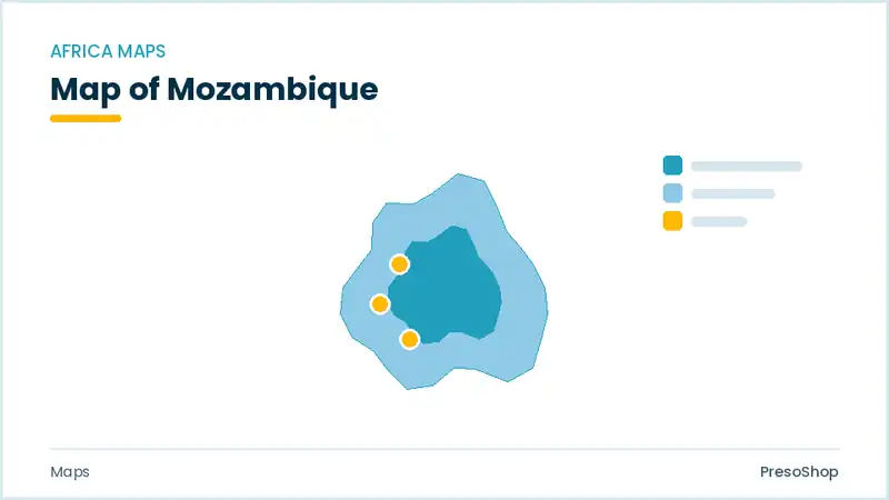 Editable PowerPoint outline map of Mozambique in Africa, drawn as recolourable vector shapes for market and territory slides