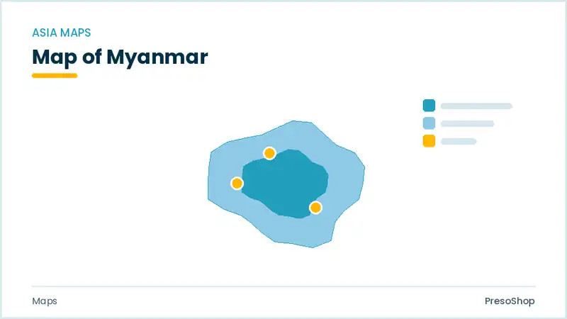 Editable PowerPoint outline map of Myanmar in Asia, drawn as recolourable vector shapes for market and territory slides