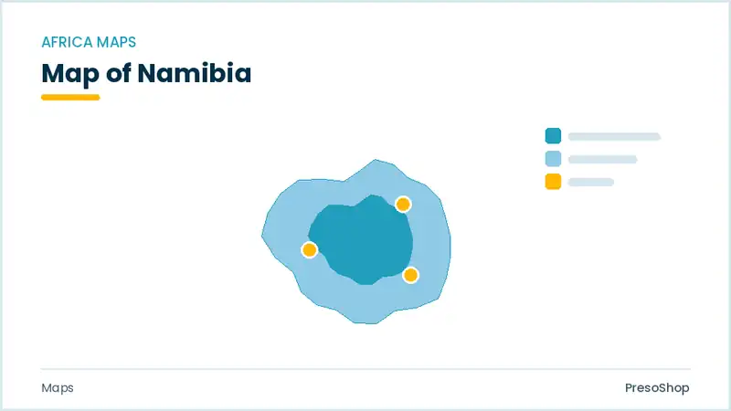 Editable PowerPoint outline map of Namibia in Africa, drawn as recolourable vector shapes for market and territory slides