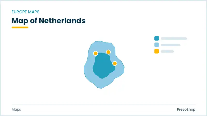 Editable PowerPoint outline map of Netherlands in Europe, drawn as recolourable vector shapes for market and territory slides