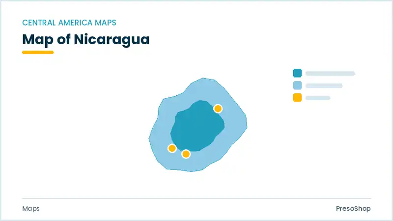 Editable PowerPoint outline map of Nicaragua in Central America, drawn as recolourable vector shapes for market and territory slides